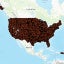 Map of  of the US with red dots